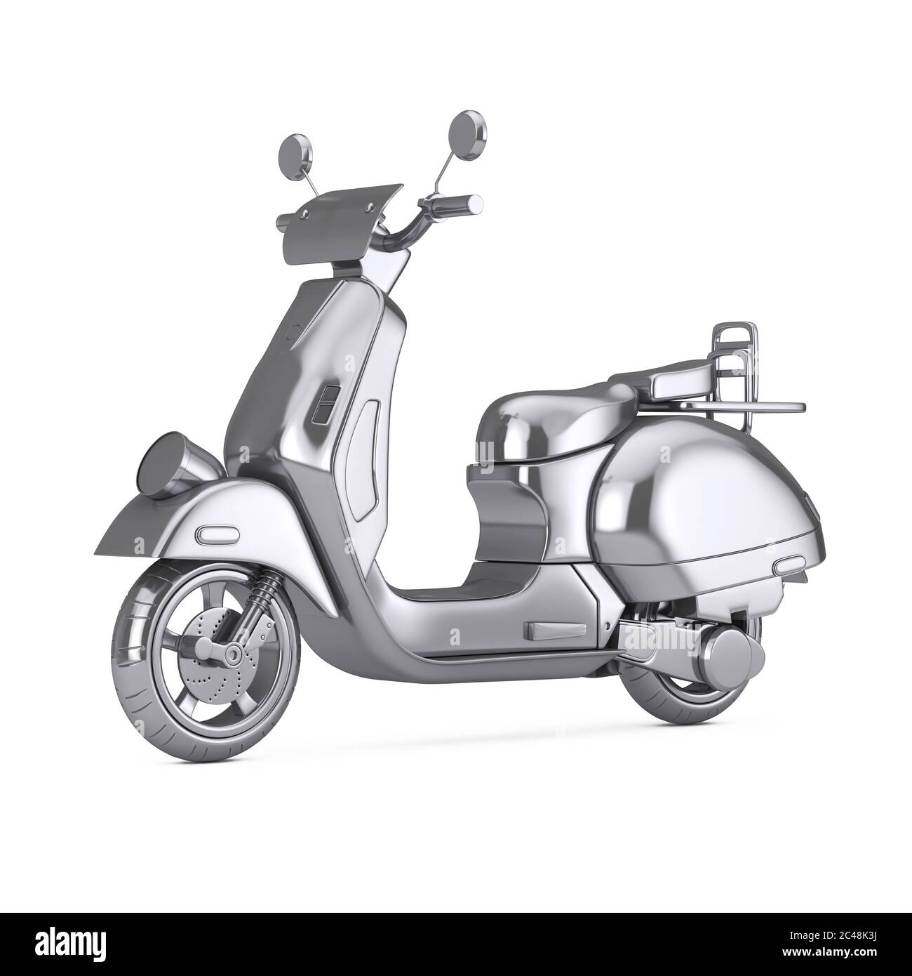 Silber Classic Vintage Retro oder Elektro-Scooter auf weißem Hintergrund. 3d-Rendering Stockfoto