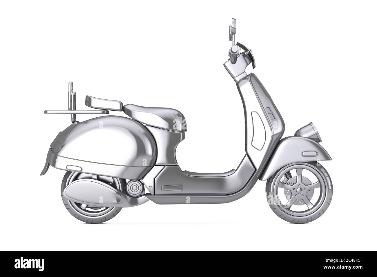 Silber Classic Vintage Retro oder Elektro-Scooter auf weißem Hintergrund. 3d-Rendering Stockfoto