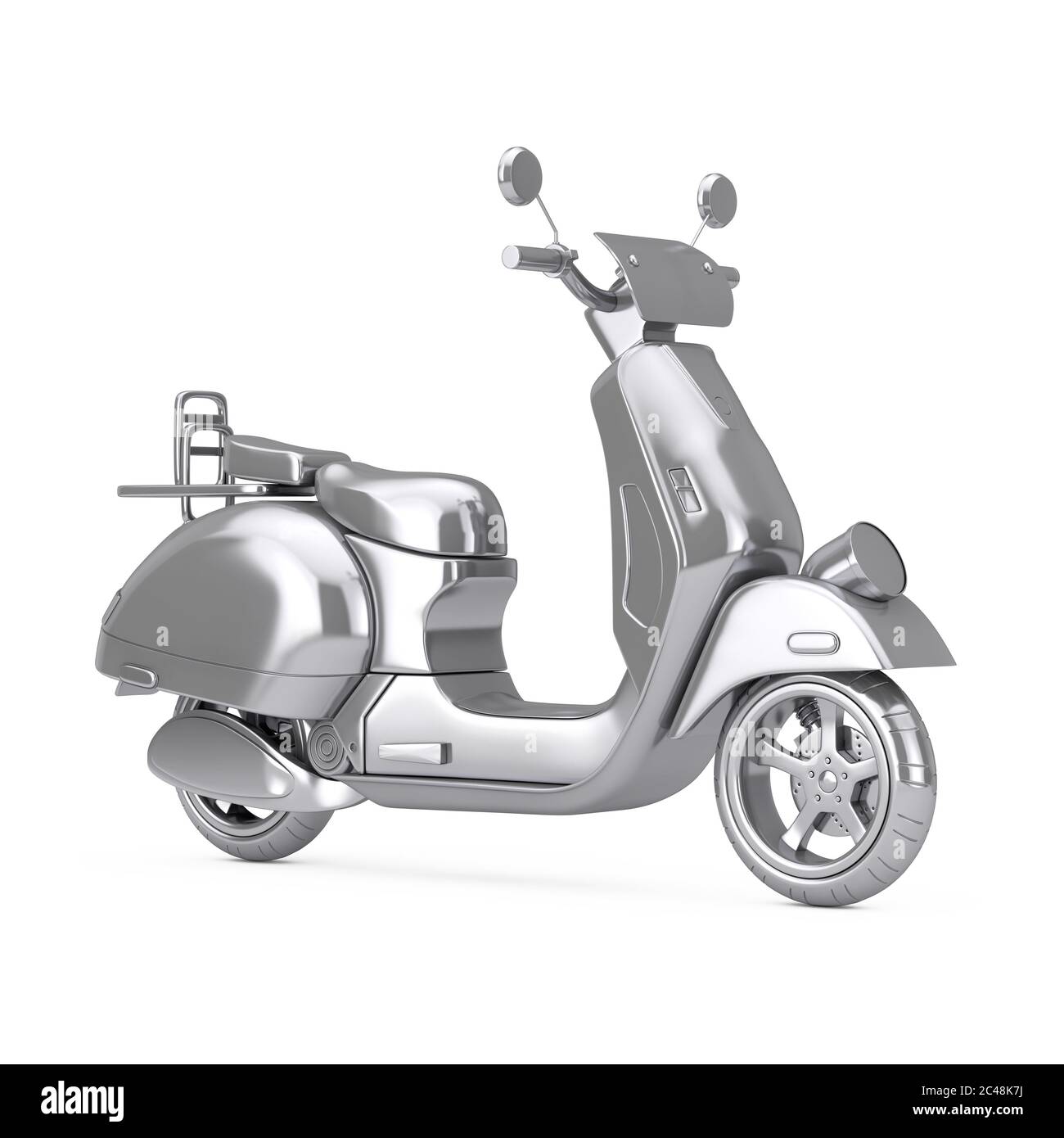 Silber Classic Vintage Retro oder Elektro-Scooter auf weißem Hintergrund. 3d-Rendering Stockfoto