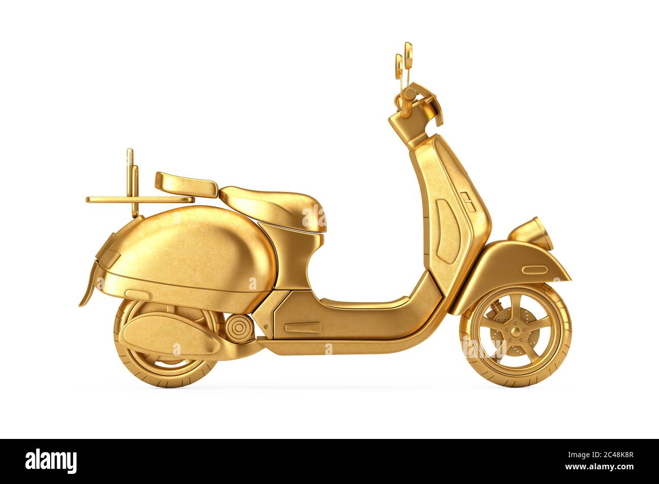 Golden Classic Vintage Retro oder Elektroroller auf weißem Hintergrund. 3d-Rendering Stockfoto