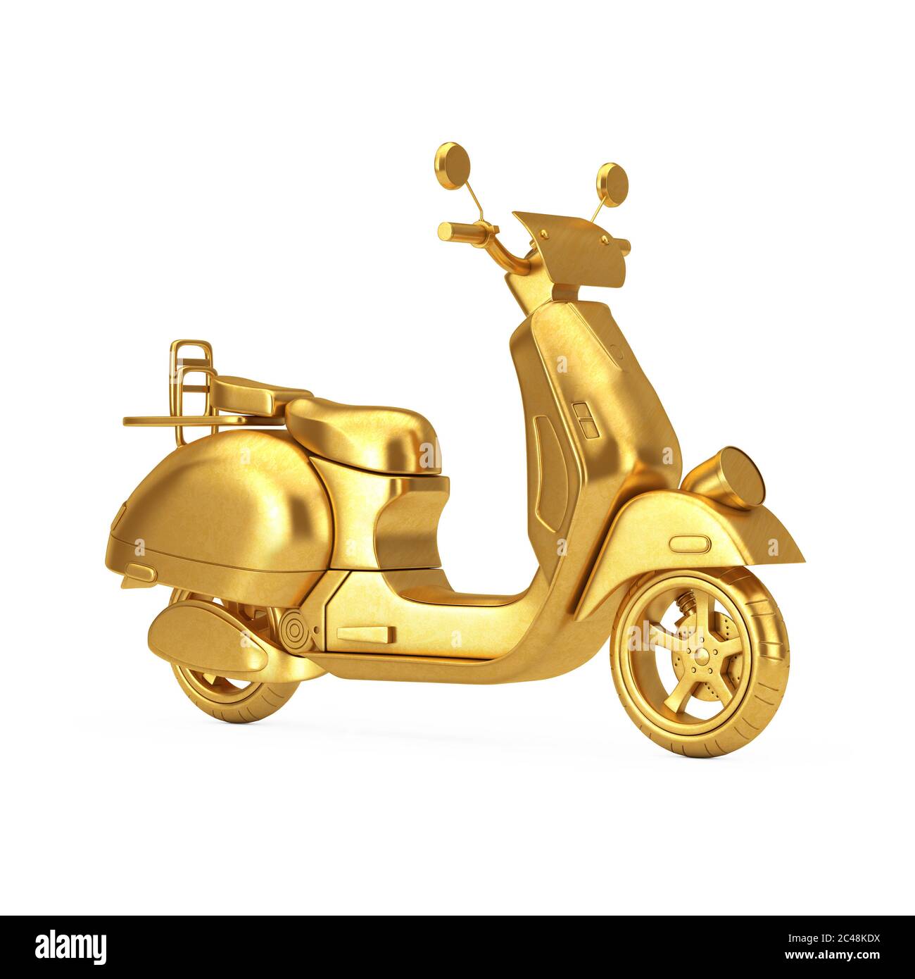 Golden Classic Vintage Retro oder Elektroroller auf weißem Hintergrund. 3d-Rendering Stockfoto