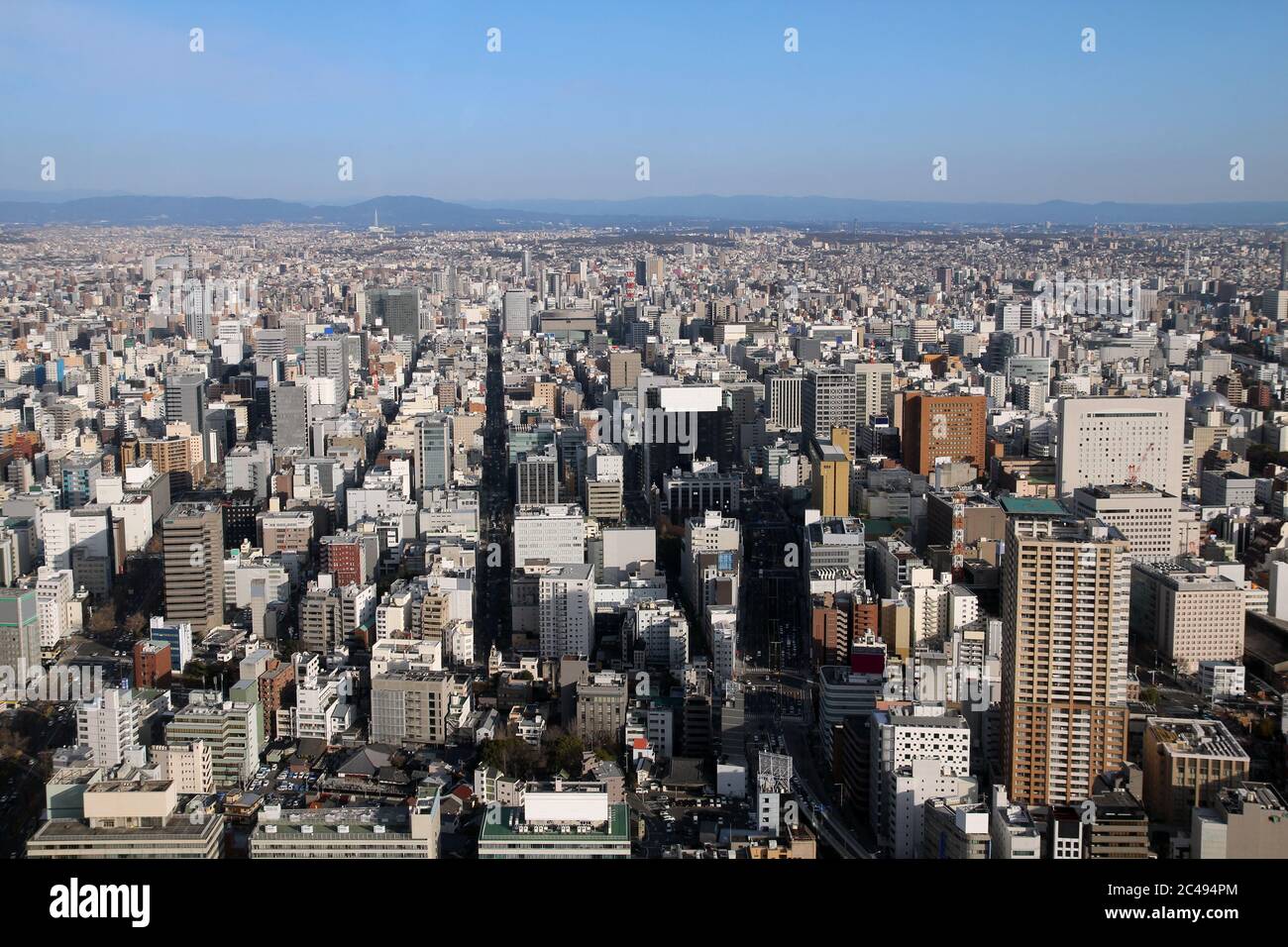 Luftaufnahme der Stadt Nagoya in Japan vom Midland Square Tower aus gesehen. Stockfoto