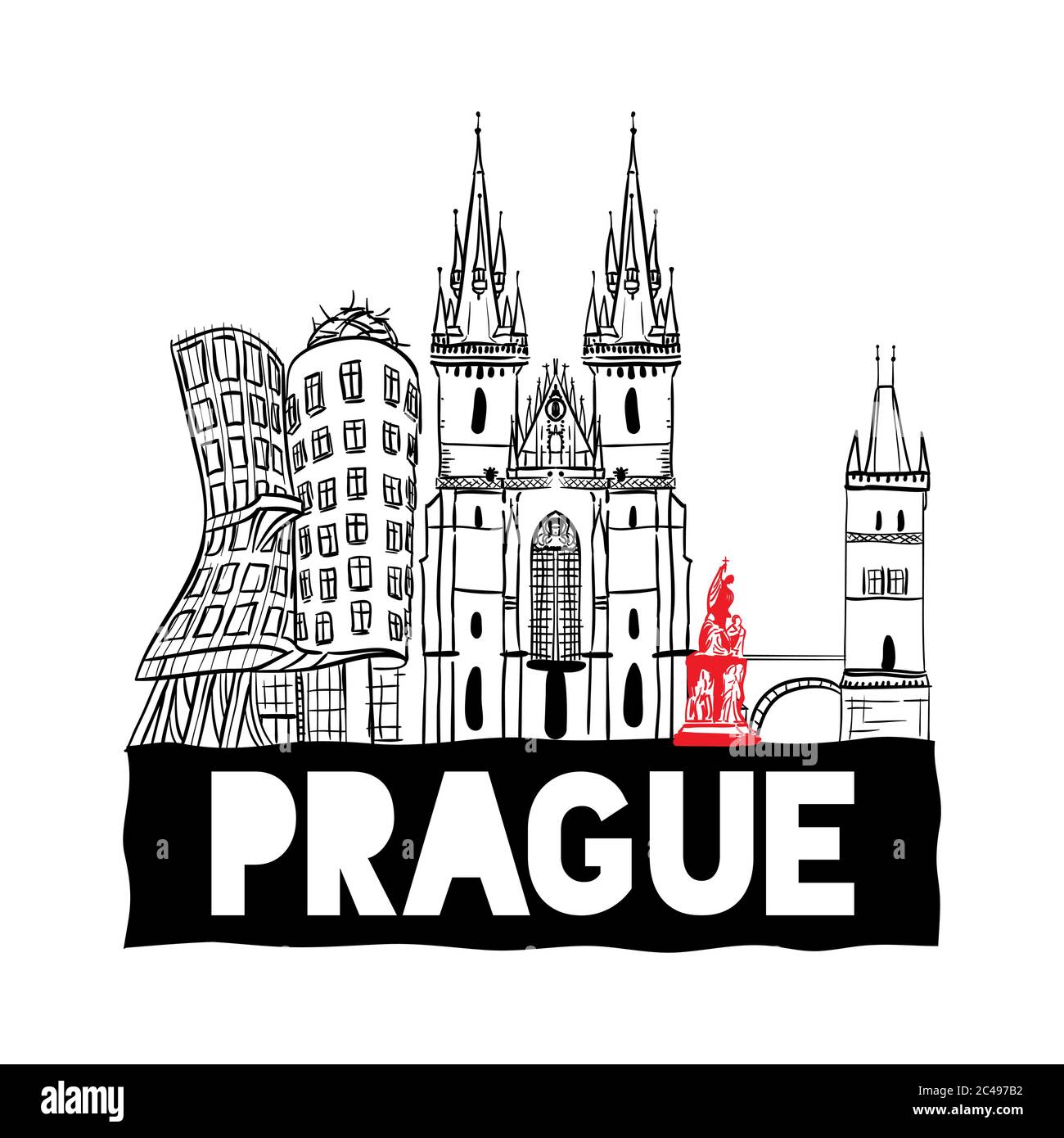 Prag handgezeichnete Skyline. vektor-Illustration EPS 10. Stock Vektor