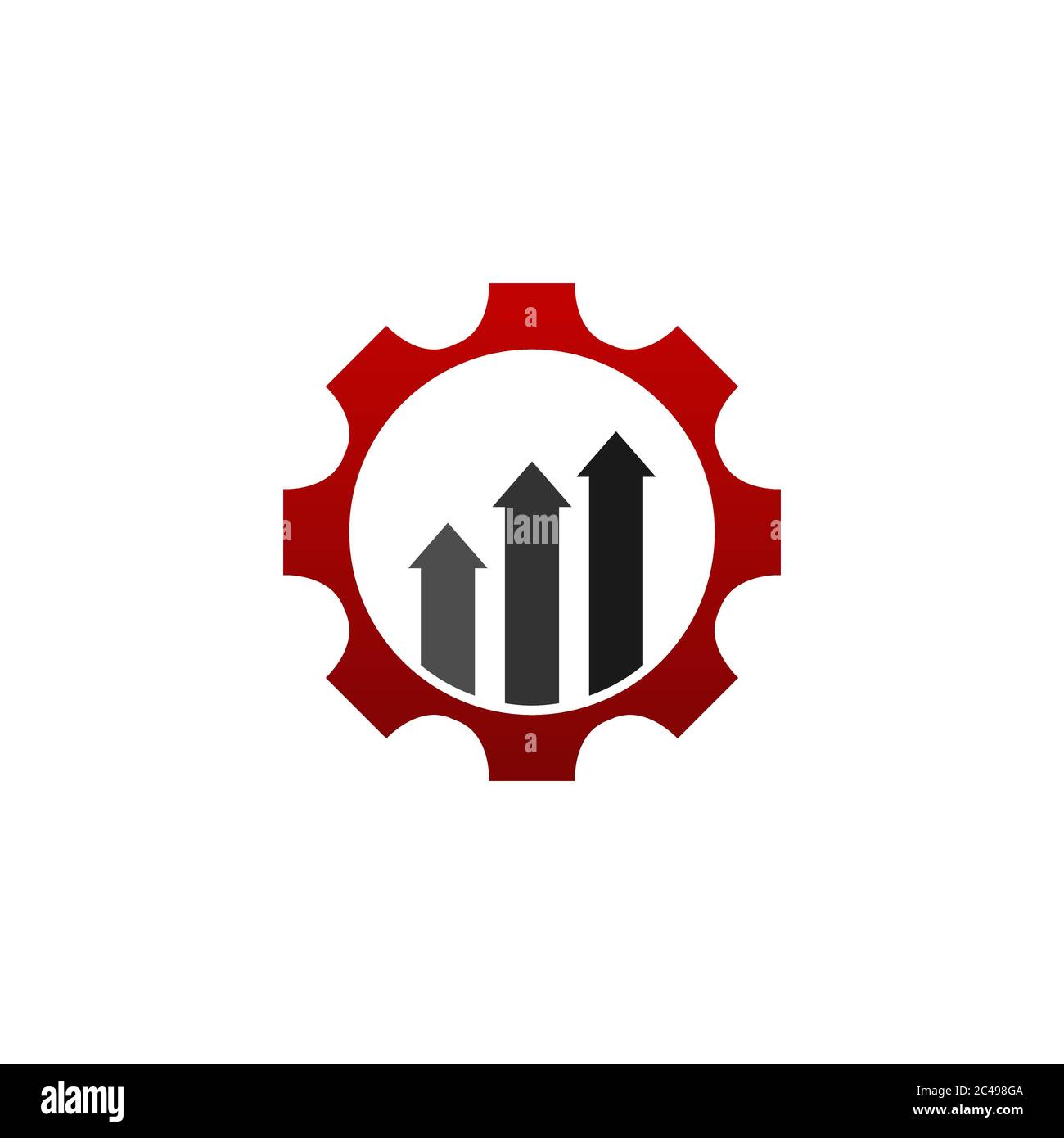 Wirtschaft Finanzen Logo Design Vector. Logo mit graph Bar und Pfeil in cog Gang Stock Vektor