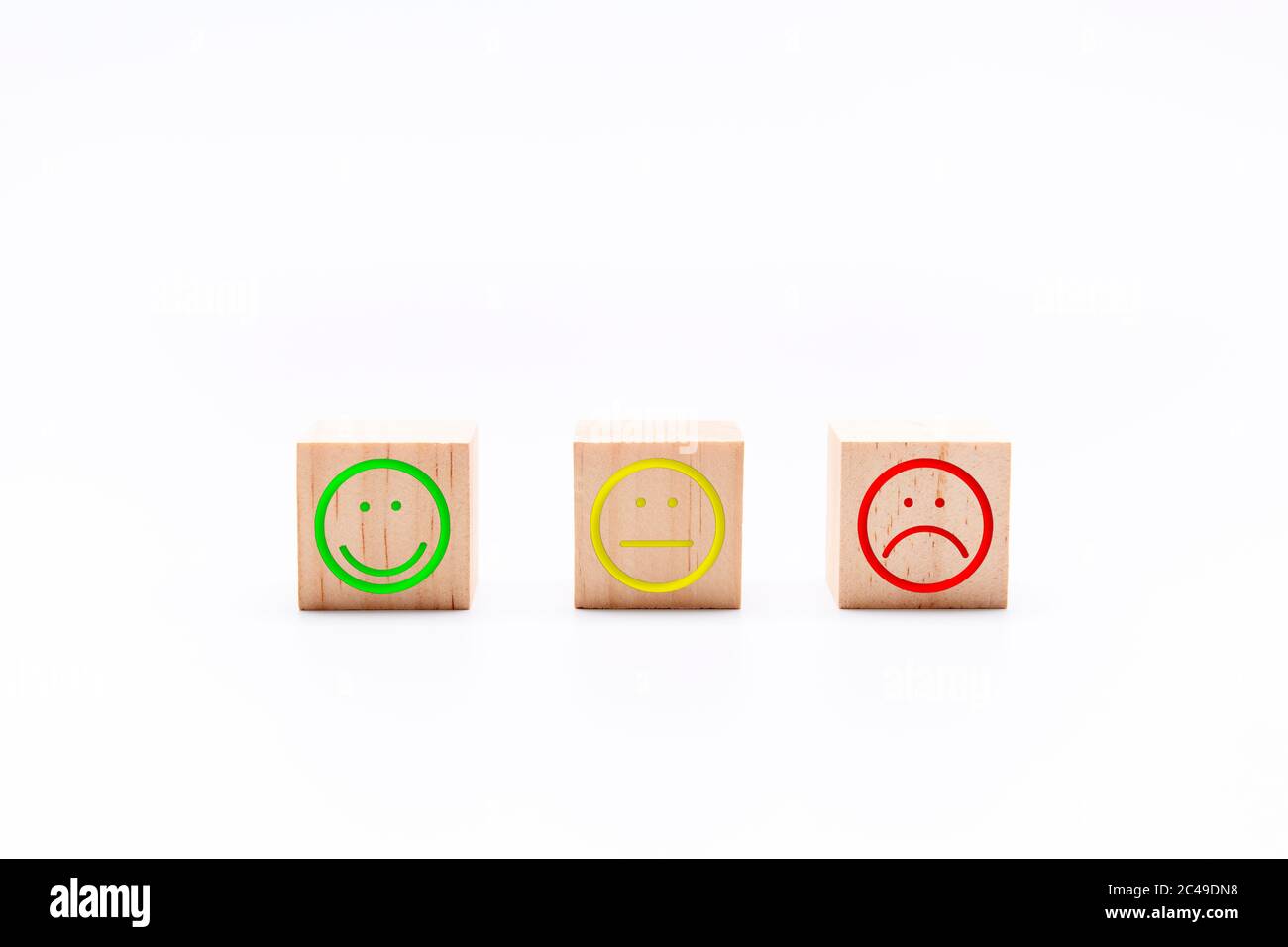 Bewertung Zufriedenheit Feedback in Form von Emotionen gut normal schlecht. Customer Experience Konzept Stockfoto