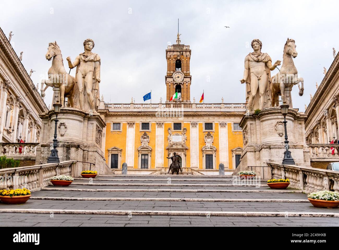 Michelangelo Capitoline Schritte zur Piazza Campidoglio auf dem Kapitolinischen Hügel, Rom, Italien. Stockfoto