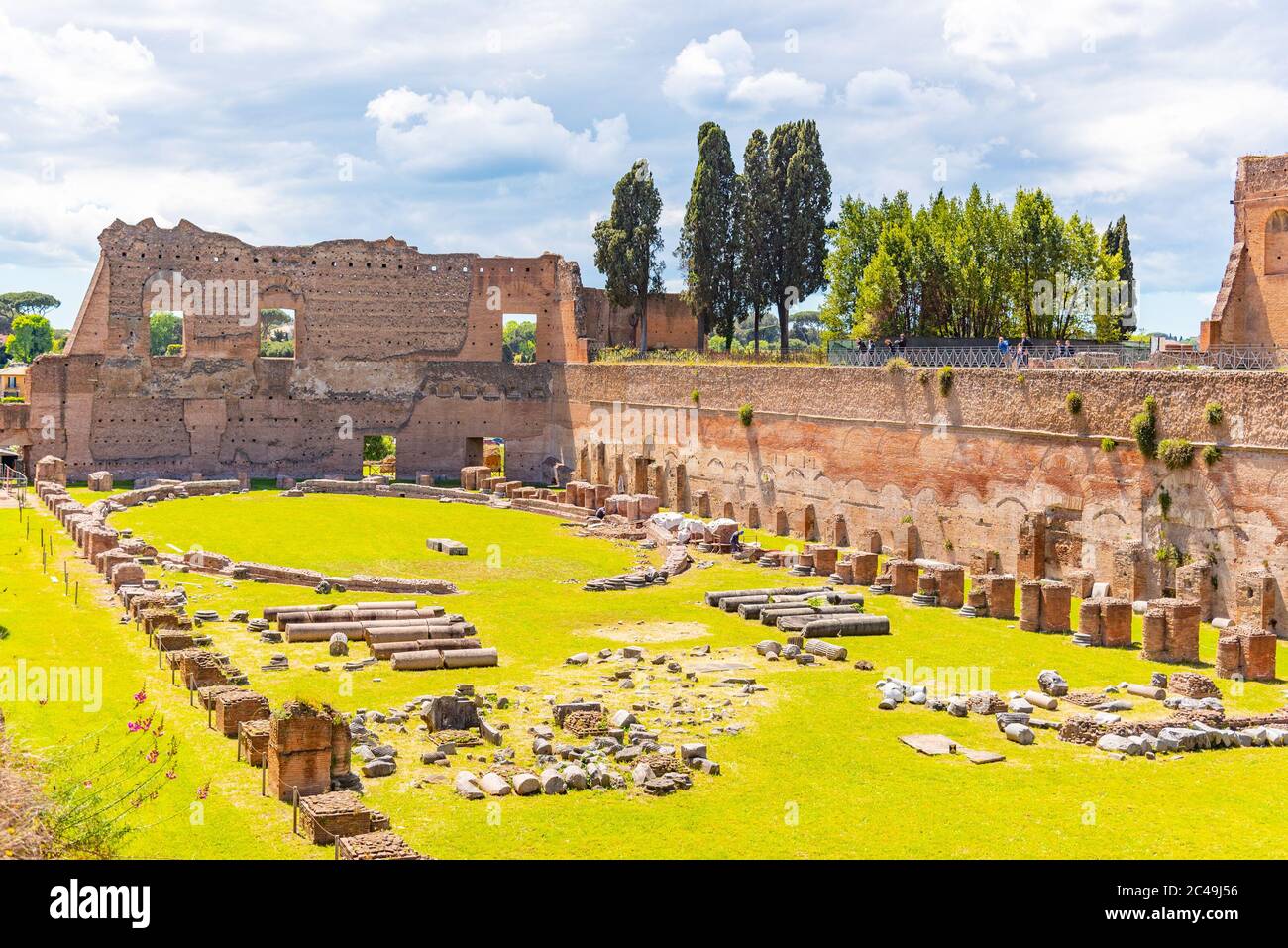 Palatin Stadion - Hippodrom von Domitian. Palatin archäologische Stätte, Rom, Italien. Stockfoto