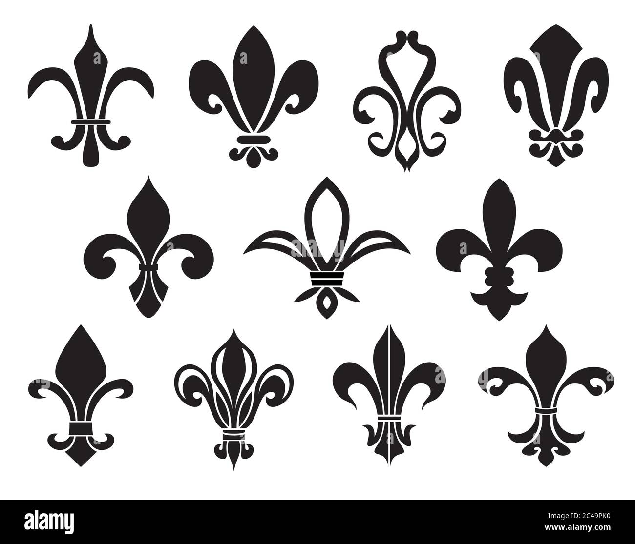 Satz von Fleurs-de-LIS-Symbolen. Vektorgrafik. Stock Vektor