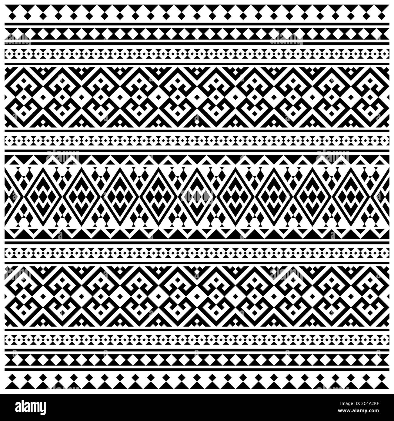 Ikat Aztec Ethnic Seamless Muster Design in schwarz-weißer Farbe. Vektor der ethnischen Abbildung. Stockfoto