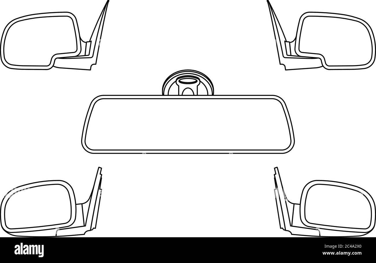 Symbole für Autospiegel eingestellt. Fahrzeugteile. Vektor dünne Linie Stock Vektor