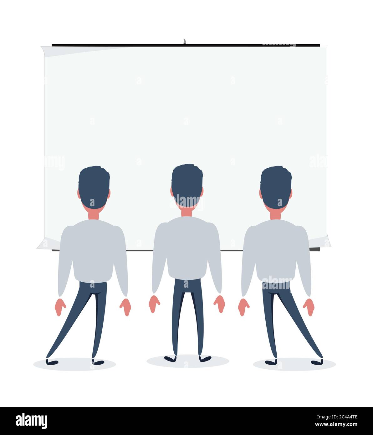 Eine Gruppe von Menschen, die auf eine leere Anzeigentafel oder ein Gemälde schauen. Stock Vektor