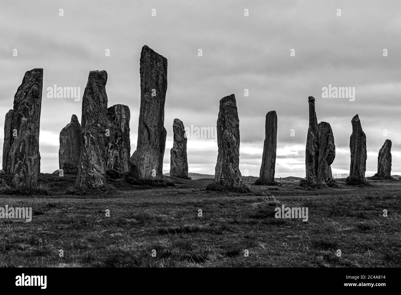 Ein Blick auf die Calanais Standing Stones auf der Hebriden-Insel Lewis Stockfoto