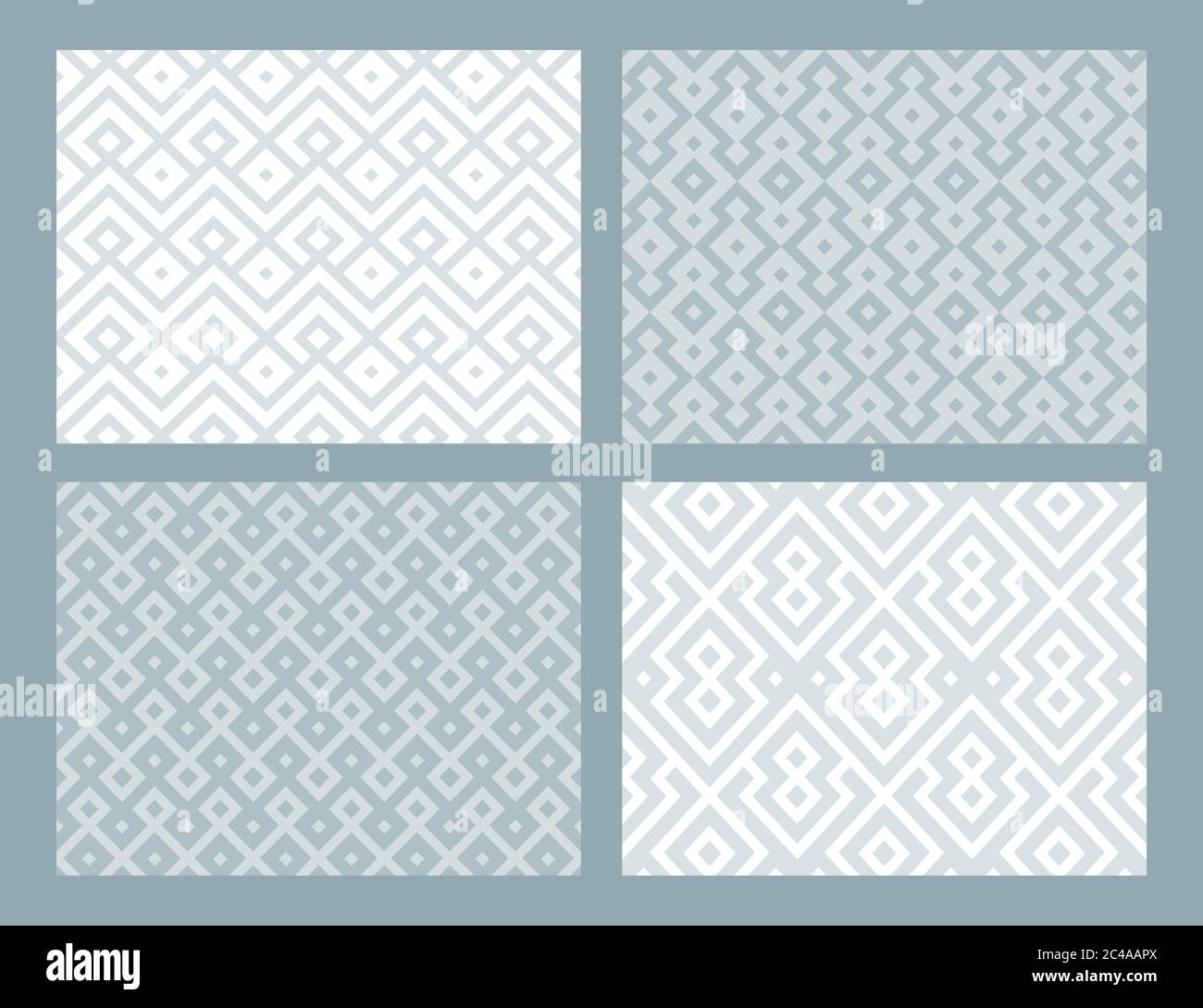 Abstrakte geometrische nahtlose Musterkollektion. Aschblaue Farbe. Vektorhintergrund. Stock Vektor