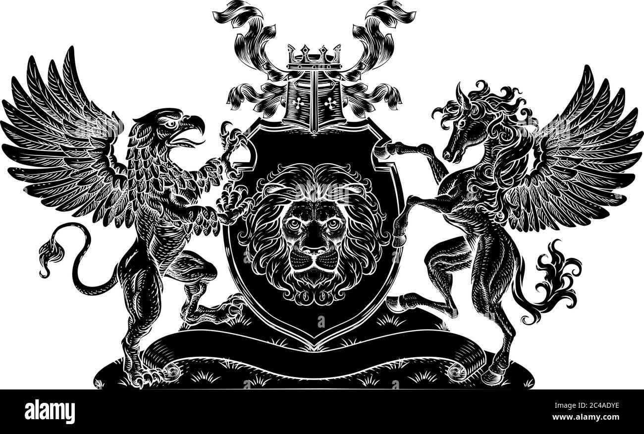 Wappen Wappen Wappen Griffin Pegasus Lion Schild Stock Vektor