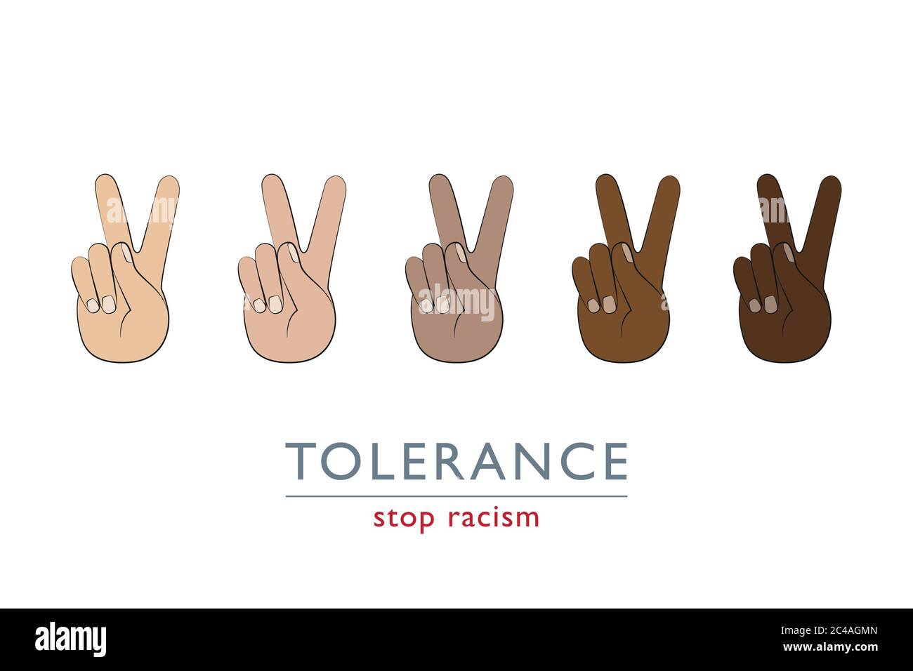 Stop Rassismus Frieden und Toleranz Konzept mit Händen in verschiedenen Farben Vektor-Illustration EPS10 Stock Vektor
