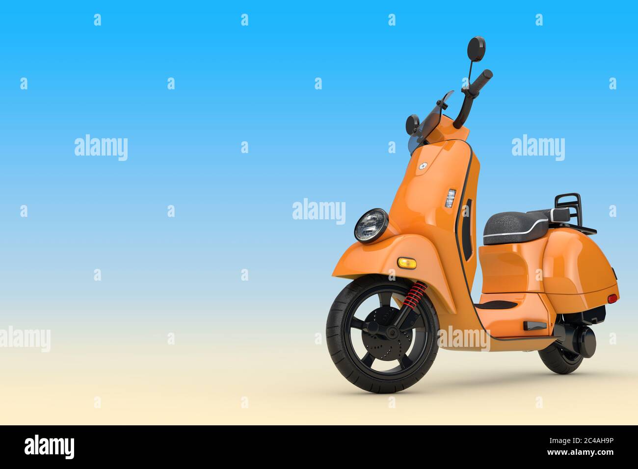 Orange Classic Vintage Retro oder Elektro-Scooter auf blauem Hintergrund 3d Rendering Stockfoto