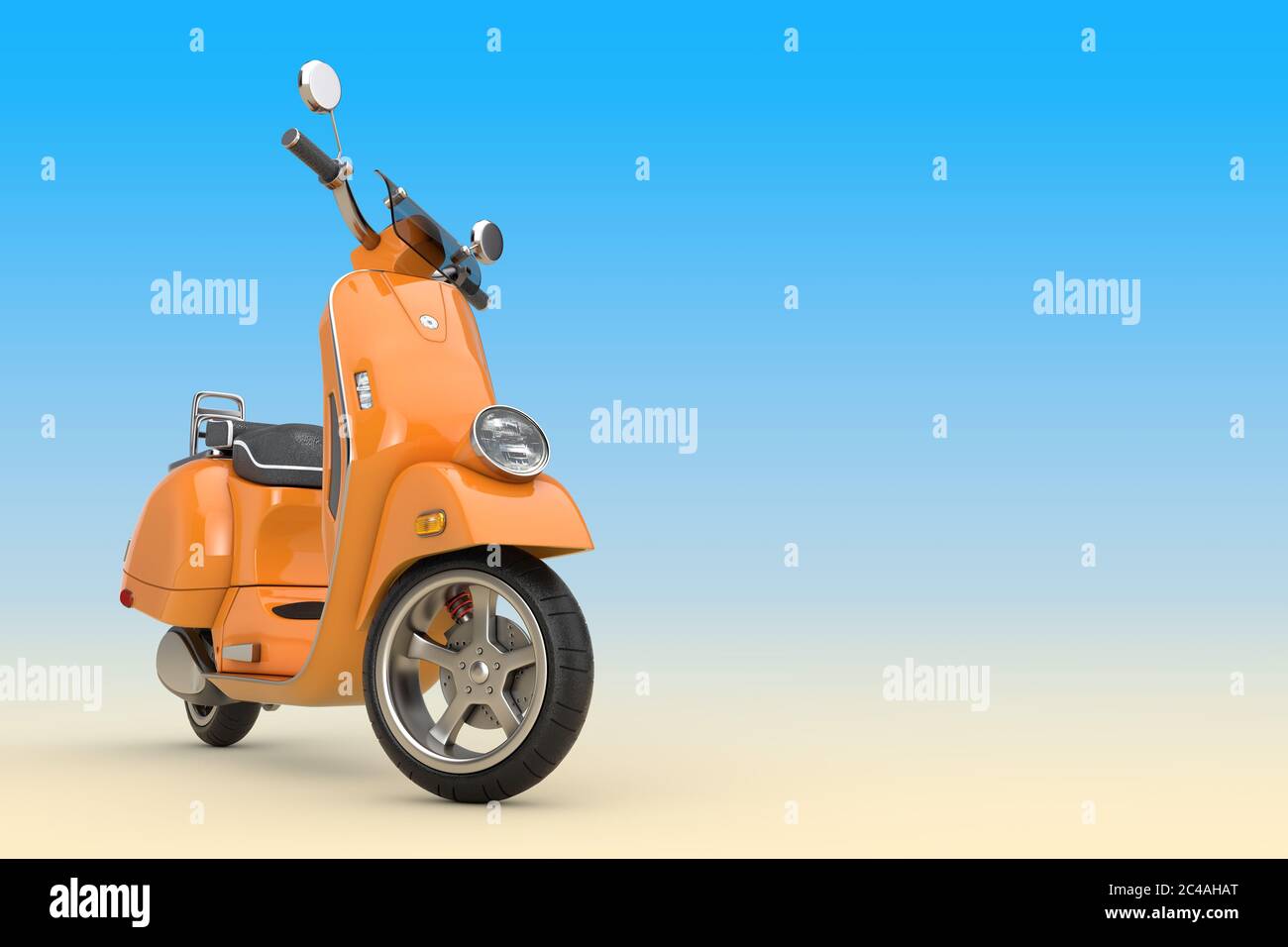 Orange Classic Vintage Retro oder Elektro-Scooter auf blauem Hintergrund 3d Rendering Stockfoto