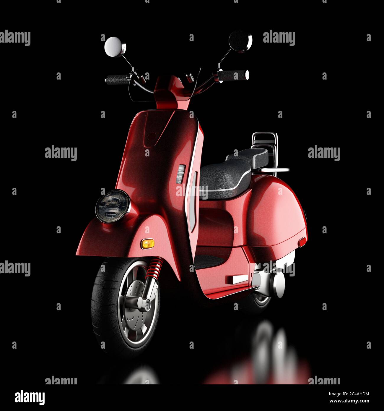 Red Classic Vintage Retro oder Elektroroller auf schwarzem Hintergrund 3d Rendering Stockfoto
