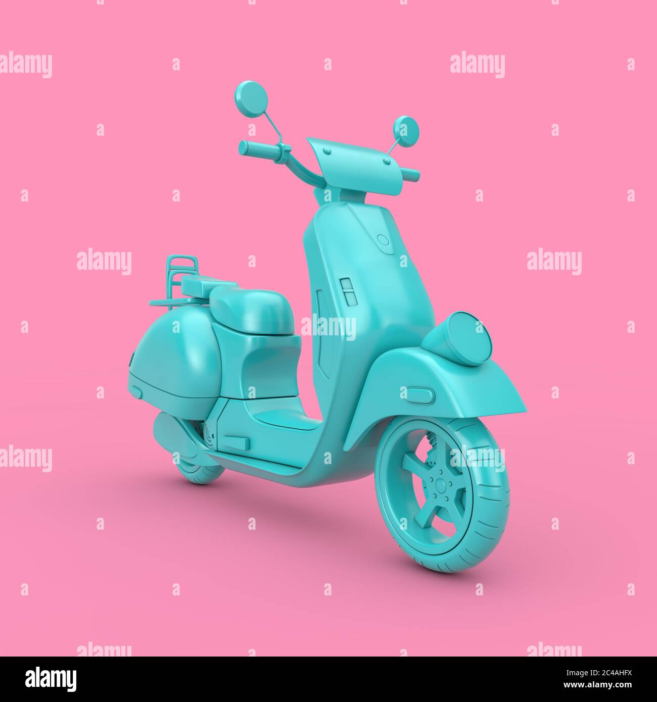 Blue Classic Vintage Retro oder Elektro-Scooter Duotone auf einem rosa Hintergrund 3d Rendering Stockfoto