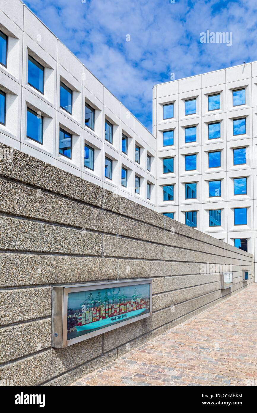 Maersk Hauptsitz mit einem Schiffsmodell, Kopenhagen, Dänemark Stockfoto