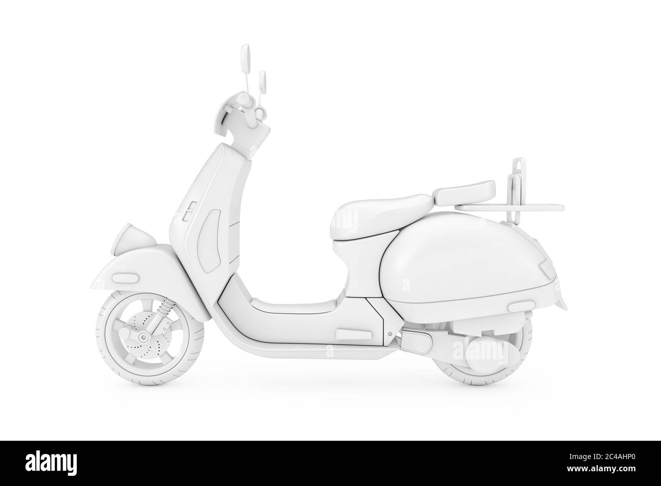White Classic Vintage Retro oder Elektro-Scooter in Clay Style Duotone auf weißem Hintergrund 3d Rendering Stockfoto