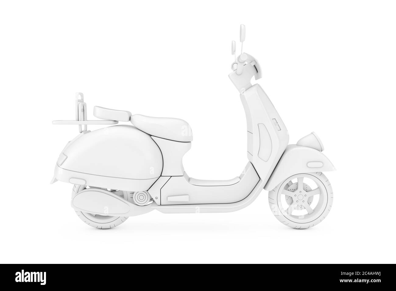 White Classic Vintage Retro oder Elektro-Scooter in Clay Style Duotone auf weißem Hintergrund 3d Rendering Stockfoto
