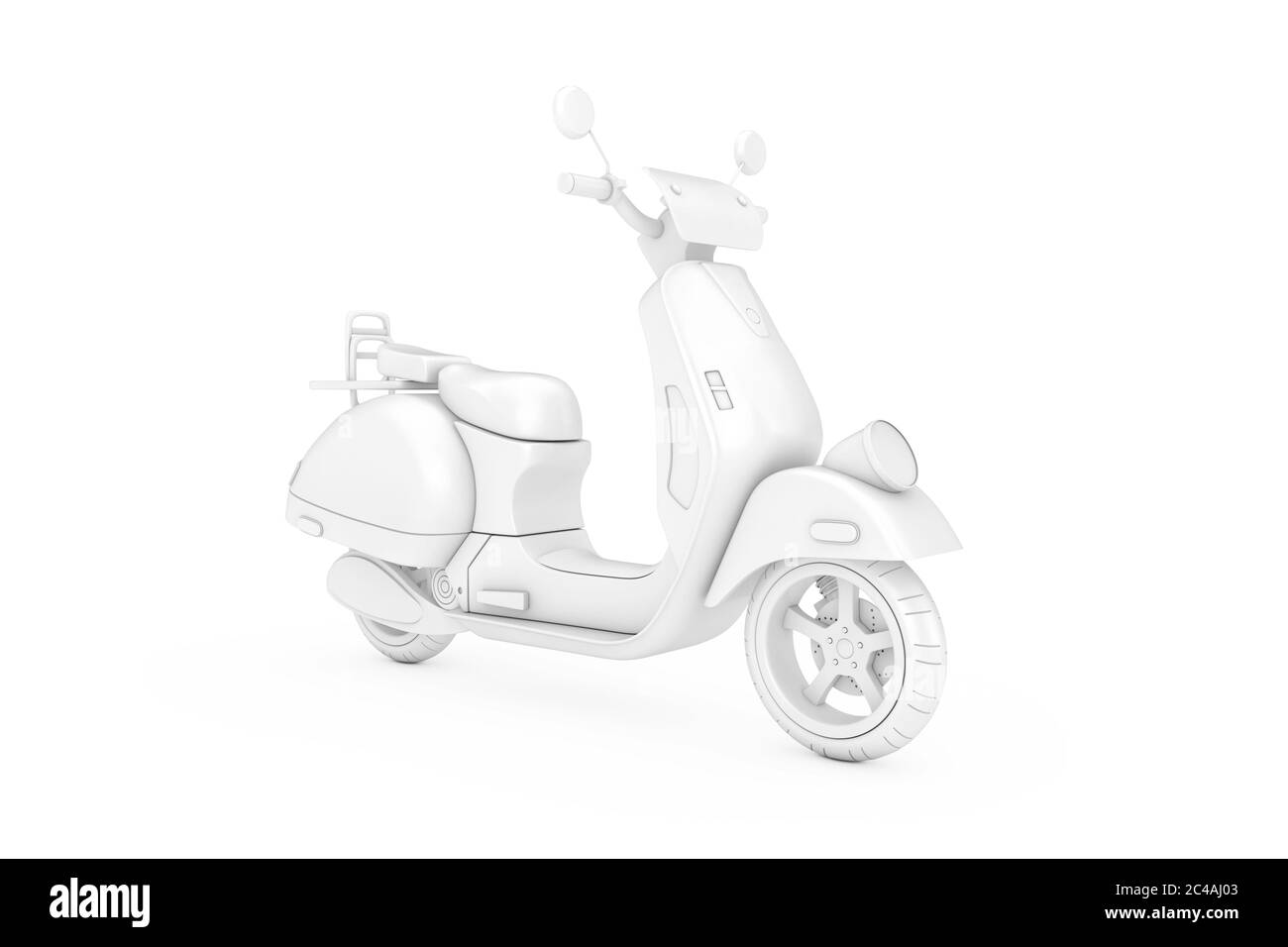 White Classic Vintage Retro oder Elektro-Scooter in Clay Style Duotone auf weißem Hintergrund 3d Rendering Stockfoto