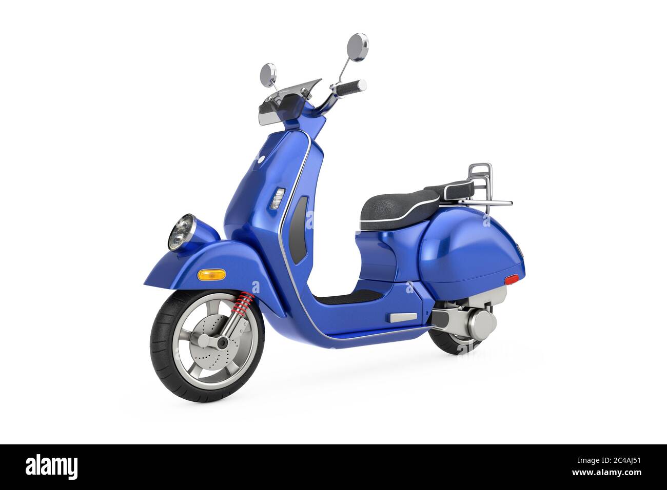 Blue Classic Vintage Retro oder Elektro-Scooter auf weißem Hintergrund 3d Rendering Stockfoto