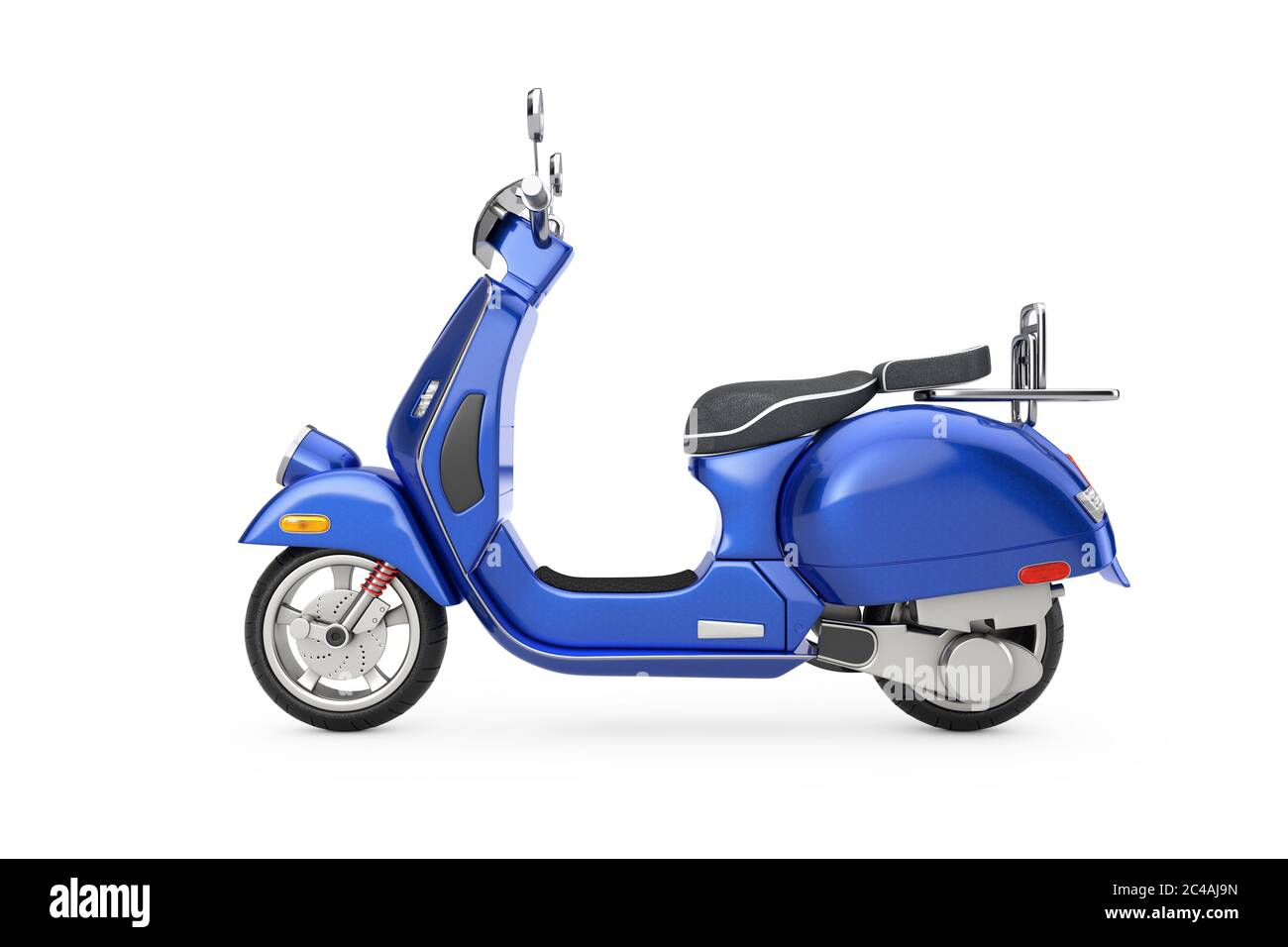 Blue Classic Vintage Retro oder Elektro-Scooter auf weißem Hintergrund 3d Rendering Stockfoto