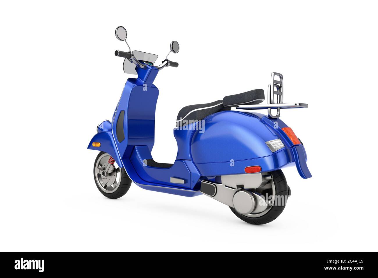 Blue Classic Vintage Retro oder Elektro-Scooter auf weißem Hintergrund 3d Rendering Stockfoto