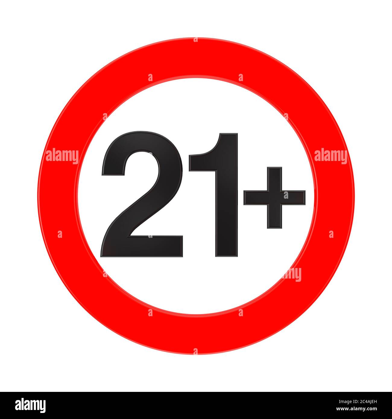 Verboten unter dem Alter von 21 Jahren Rote Zeichen auf weißem Hintergrund 3d-Rendering Stockfoto