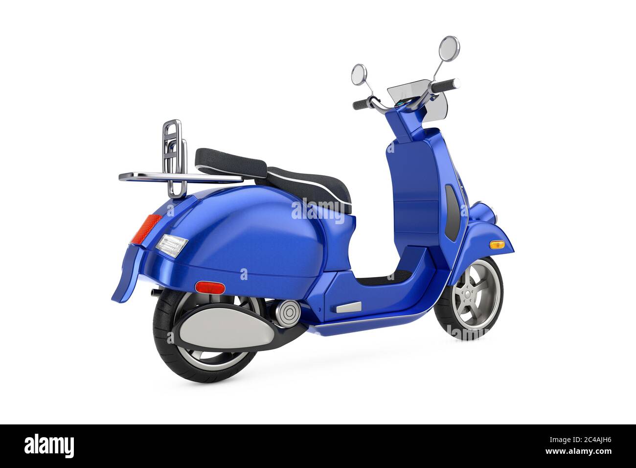 Blue Classic Vintage Retro oder Elektro-Scooter auf weißem Hintergrund 3d Rendering Stockfoto