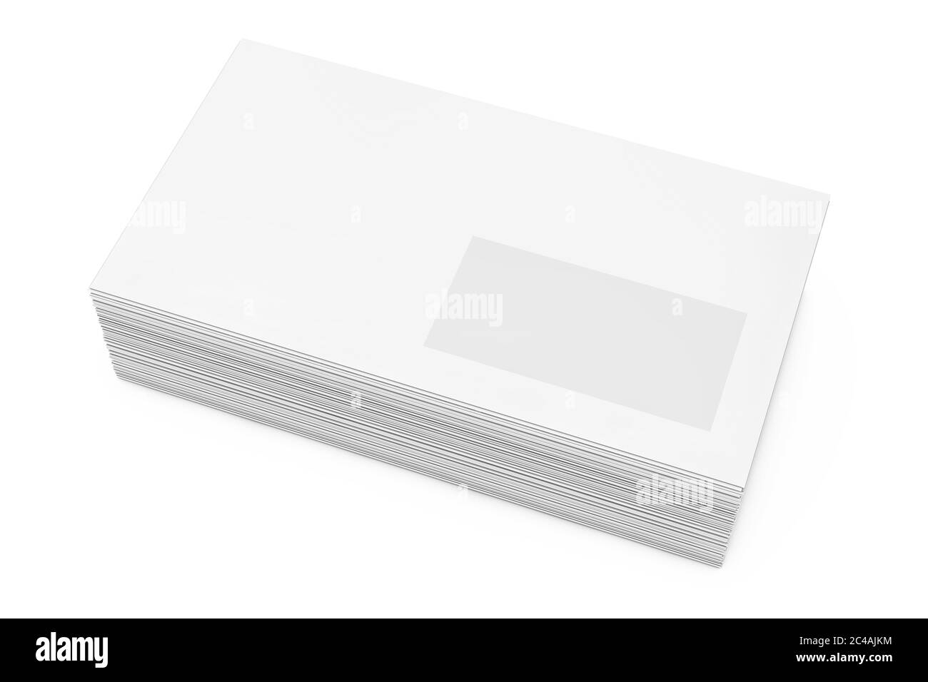Stapel weißer leerer Fensterumschläge auf weißem Hintergrund. 3d-Rendering Stockfoto