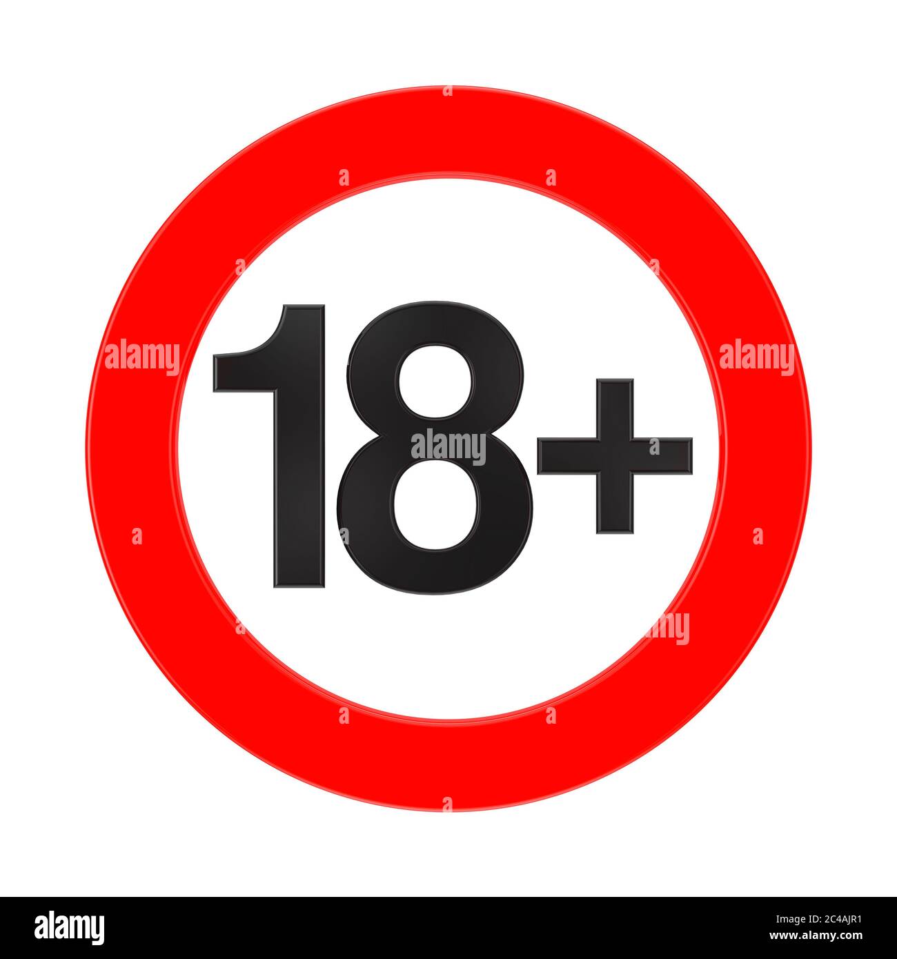 Verboten unter dem Alter von 18 Jahren Rote Zeichen auf weißem Hintergrund 3d-Rendering Stockfoto