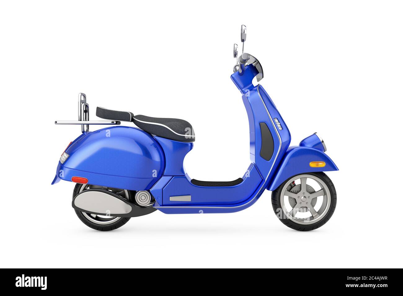 Blue Classic Vintage Retro oder Elektro-Scooter auf weißem Hintergrund 3d Rendering Stockfoto