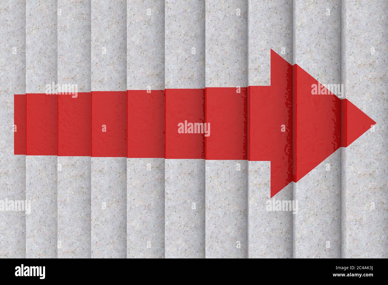 Draufsicht auf Red Arrow auf Step Treppe extrem Nahaufnahme. 3d-Rendering Stockfoto