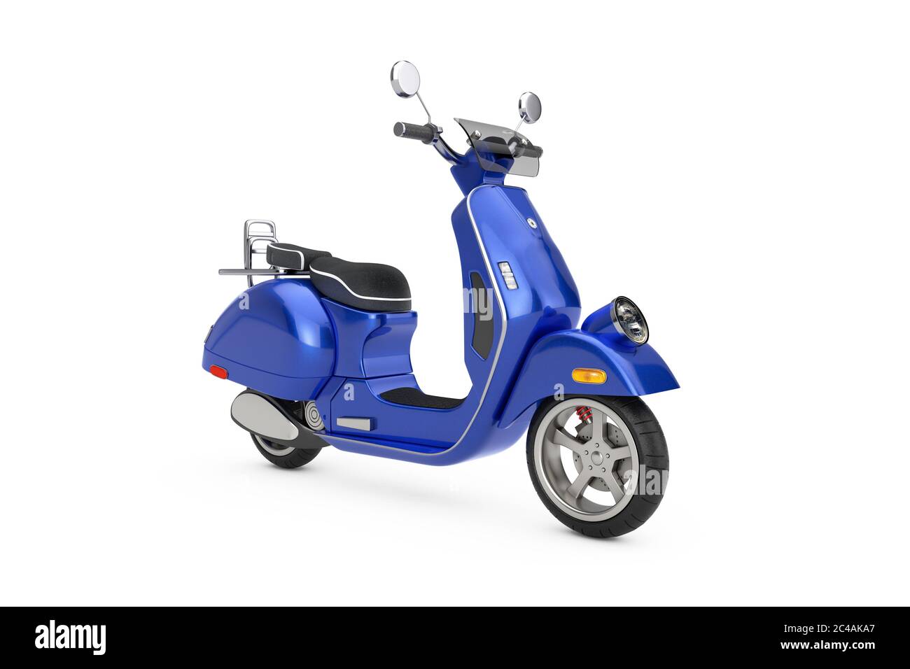 Blue Classic Vintage Retro oder Elektro-Scooter auf weißem Hintergrund 3d Rendering Stockfoto