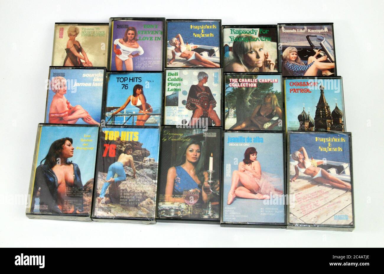 K7 musique enregistree easy listening annees 70 (Cover), Fotos Pinup / K7 Aufnahme Musik easy listening Jahre 70 (Cover), Fotos Pinup Stockfoto