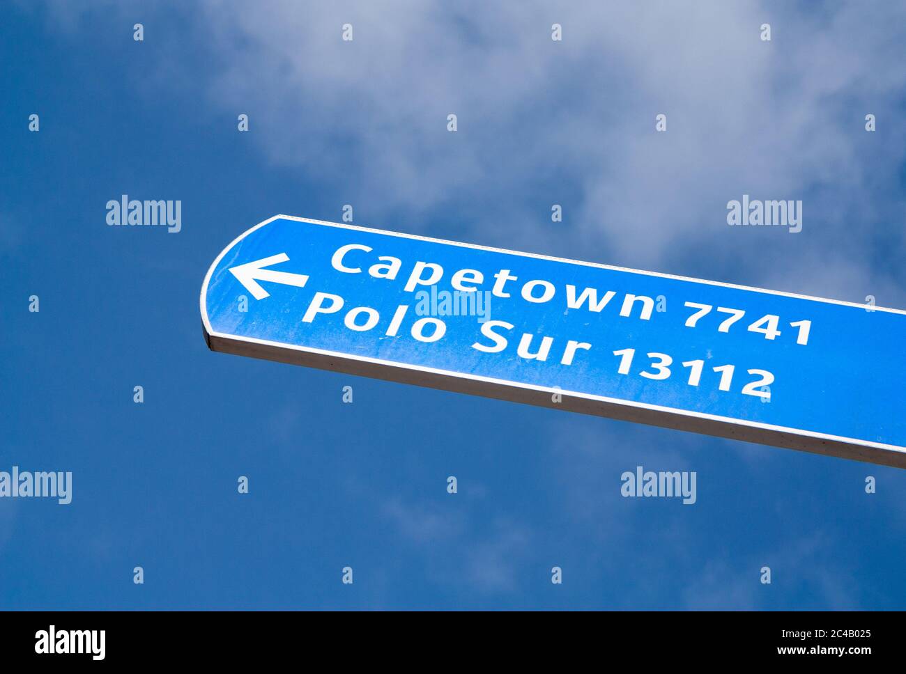 Kapstadt und Südpol (Polo sur auf Spanisch) Schild Stockfoto