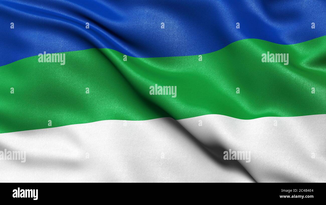 Flagge der Republik Komi, Russland, 3-D-Abbildung Stockfoto