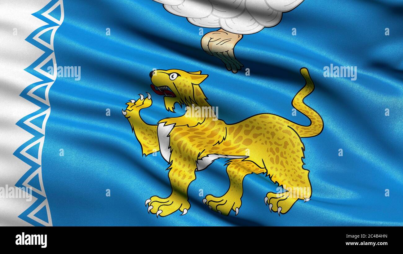 Flagge des Pskov Verwaltungsbezirks, Russland, 3D-Illustration Stockfoto