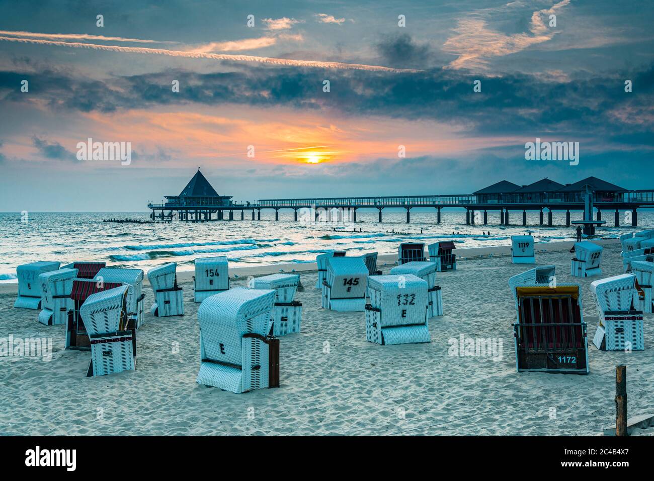 Pier Heringsdorf, Sonnenaufgänge, Badeort Heringsdorf, Insel Usedom, Mecklenburg-Vorpommern, Deutschland Stockfoto