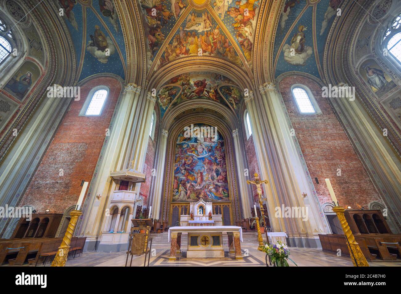 Altarfresko von Peter von Cornelius, Pfarr- und Universitätskirche St. Ludwig, Ludwigskirche, Schwabing, München, Oberbayern, Bayern, Deutschland Stockfoto