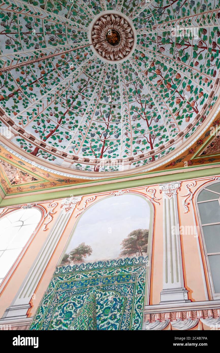 Florale dekorative Wand- und Deckenmalerei im Topkapi Palast, Istanbul, Türkei Stockfoto