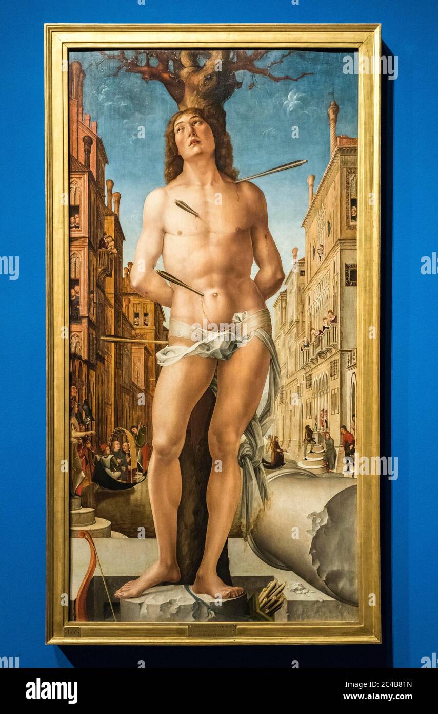 St. Sebastian, Gemälde von Liberale di Verona, Renaissance, Pinacoteca di Brera, Mailand, Lombardei, Italien Stockfoto