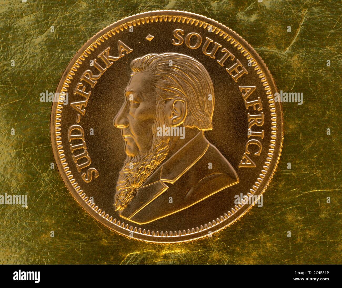 Goldmünze, 1 Unze, Gold Krugerrands, Vorderseite Paul Kruger Stockfoto