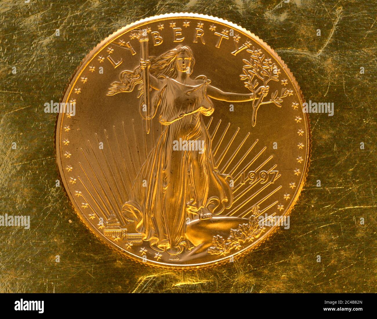 Goldmünze, 1 Unze, amerikanischer Goldadler, Vorderseite Lady Liberty Stockfoto