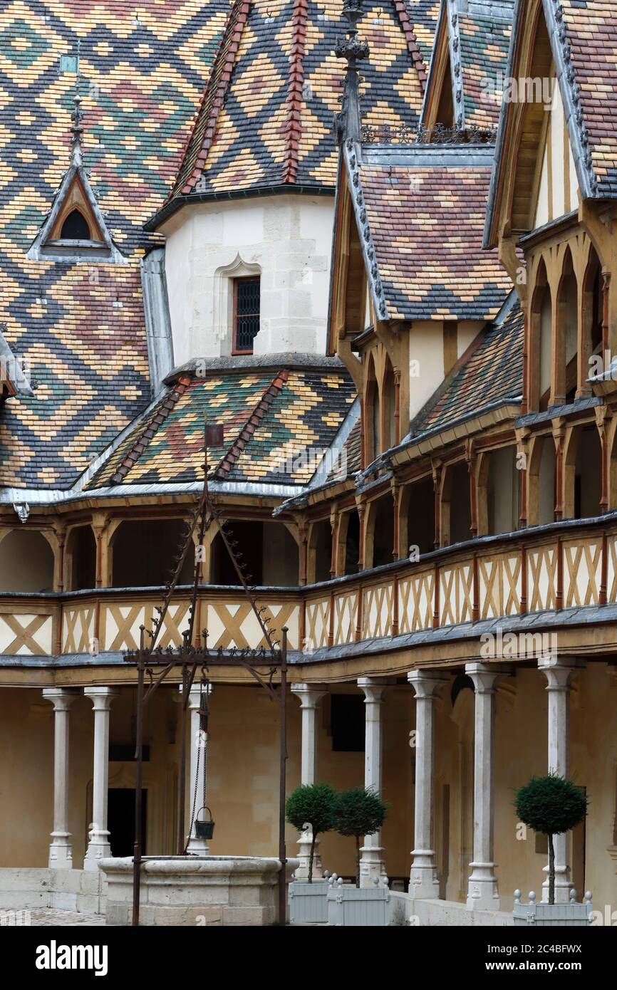 Architektur der historischen Hospize von beaune, Hotel-dieu Stockfoto