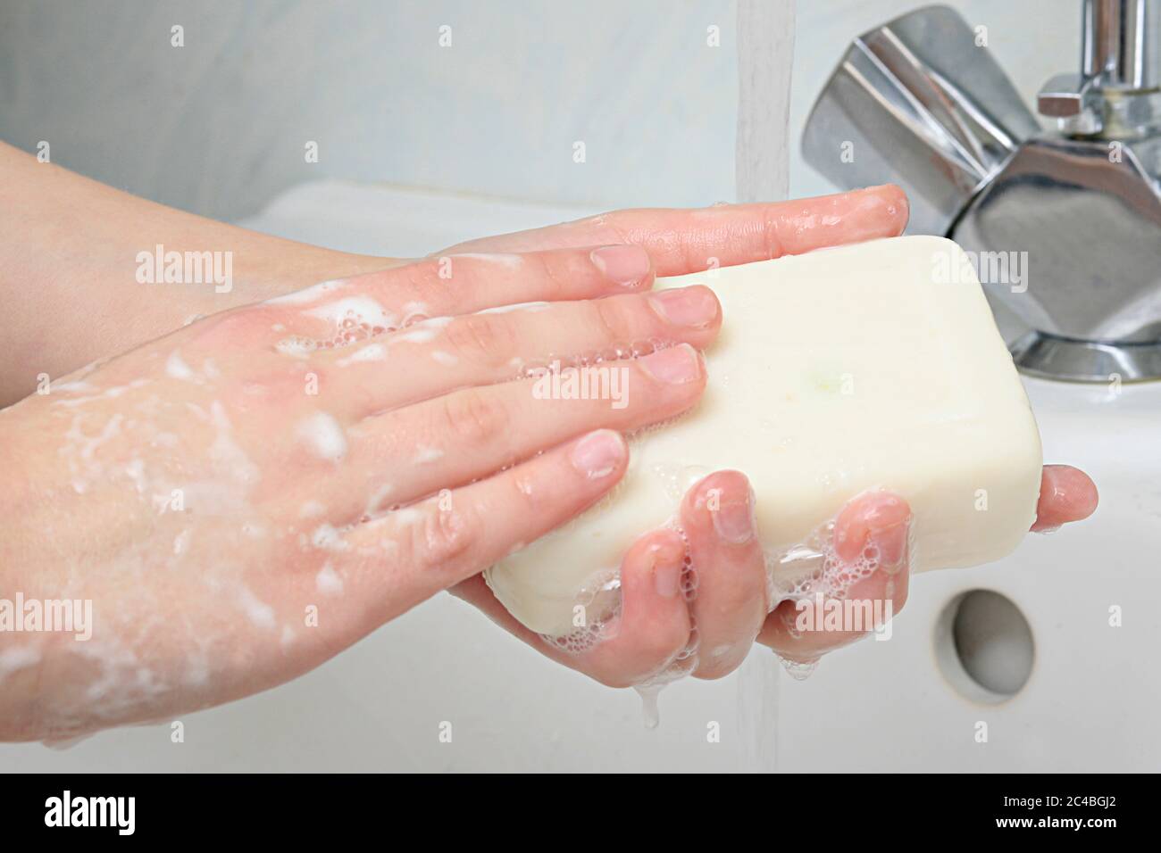 Waschen, Handreinigung Stockfoto