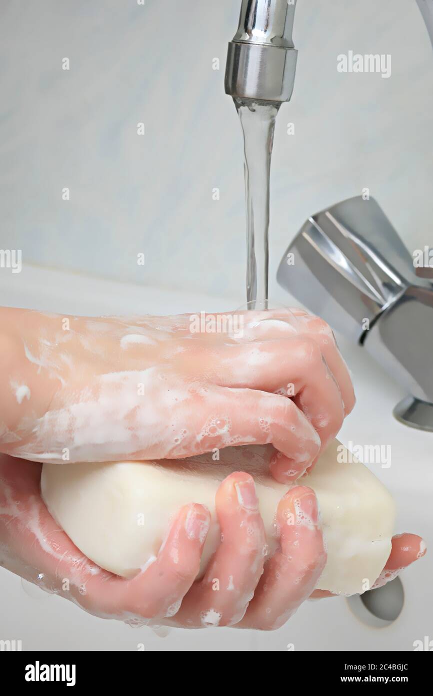 Waschen, Handreinigung Stockfoto